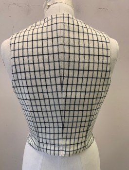 N/L, Cream, Black, Wool, Plaid - Tattersall, Double Breasted, Wrapped V-neck, 2 Welt Pocket, Fitted,