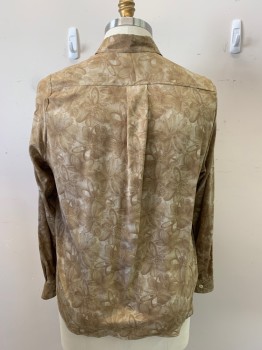 VENICE CUSTOM SHIRTS, Taupe, Cream, Sand, Silk, Floral, Taupe, Oatmeal, Sand Floral Pattern, Collar Attached, Button Front, Long Sleeves