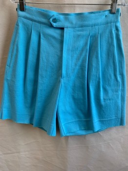 MTO, Turquoise Blue, Cotton, Spandex, Solid, Reproduction 80s, Zip Front, Double Pleats, 3 Pockets, Adjustable Button Tab Side Waist