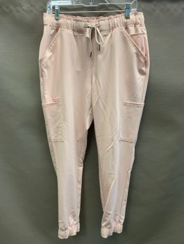 JAANUU, Dusty Rose Pink, Polyester, Rayon, Solid, Drawstring, 2 Slant Pockets, 4 Patch Pockets with Netting and Zipper, Elastic Cuffs