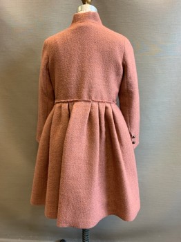 Lanvin, Dusty Pink, Wool, 2 Color Weave, Girls Coat, 12 Buttons, Double Breasted, Stand Collar, Inverted Pleat,