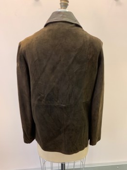 NL, Brown, Suede, Solid, Leather C.A., Single Breasted,  2 Pockets With Leather Trim, Removable Brown Fuzzy Lining