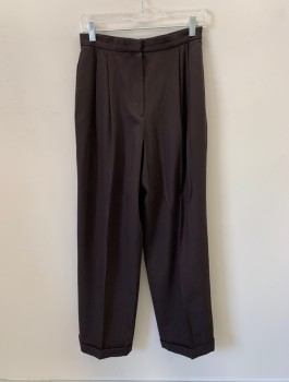 EMANUEL UNGARO, Dk Brown, Wool, Solid, Pleated Front, 2 Pockets, Zip Fly, Cuffed