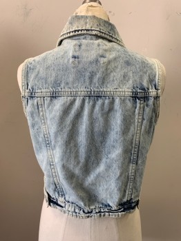 SHORT SEXY SERIES, Denim Blue, Cotton, Denim, Collar Attached, Single Breasted, Button Front, 2 Flap Pockets