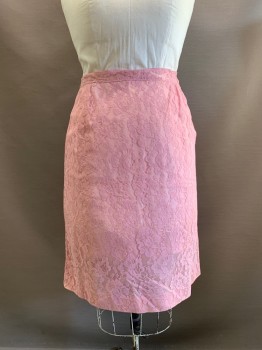 NO LABEL, Pink, Polyester, Floral, Skirt, Full Lace, Side Zipper