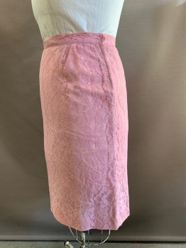 NO LABEL, Pink, Polyester, Floral, Skirt, Full Lace, Side Zipper