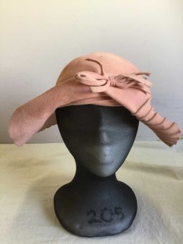 MTO, Dusty Pink, Wool, Solid, Aged,  Self Piped Band and Brim Rays, Rolled Brim with Bow