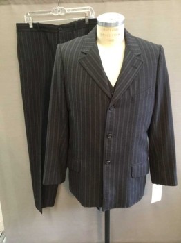 M.T.O., Black, Gray, Wine Red, Wool, Stripes, Single Breasted, Notched Lapel, 3 Pockets, 3 Buttons,