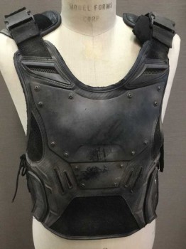 STRYKER, Black, Brown, Nylon, Metallic/Metal, Aged Tactical Vest Front And Back, Plastic Spray Painted Buckles, Lace Up Sides
