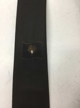 100% Dacron Poly, Black, Dk Brown, Tan Brown, White, Polyester, Solid, Floral, Skinny Tie, Rectangle with Tan Palm Frond and White Dot