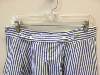 THE VERMONT COUNTRY, Lt Blue, White, Cotton, Stripes - Vertical , Stripes - Horizontal , Light Blue Horizontal Chevron Waist Band W/3 Button Front, Adjustable Short Belt Back W/4 Buttons Back Center (the Vermont Country Store), Multiples,