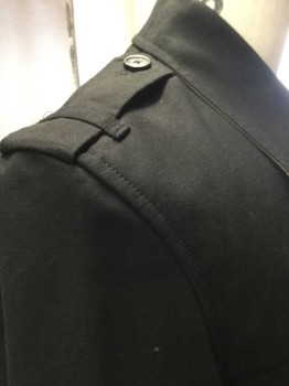 HART SCHAFFNER & MAR, Black, Cotton, Nylon, Solid, Collar Attached with Epplts Double Breasted Side Pockets