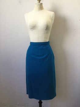 N/L, Turquoise Blue, Wool, Viscose, Solid, Long Pencil, Jersey Wool Knit, Side Left Zipper