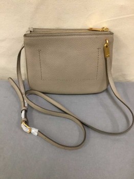 MARC JACOBS, Taupe, Leather, Shoulder Strap Bag with 2 Zipper Pockets, Gold Hardware