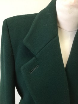 PERRY ELLIS, Forest Green, Wool, Solid, Heavy Wool, Double Breasted, Notched Lapel, Chunky Padded Shoulders, 2 Large Patch Pockets at Hips, Ankle Length,