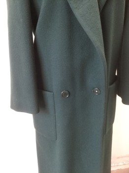 PERRY ELLIS, Forest Green, Wool, Solid, Heavy Wool, Double Breasted, Notched Lapel, Chunky Padded Shoulders, 2 Large Patch Pockets at Hips, Ankle Length,
