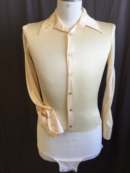 FOX 101, Peach Orange, Cream, Polyester, Solid, Text, Collar Attached, Button Front, Long Sleeves, with Cream Leotard Bottom Attached, Snap Bottom, Gold Glitter "SWEET WATER ROLLERS" in the Back, Multiples,