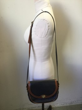 BALLY, Black, Brown, Leather, Shoulder Purse, Adjustable Strap, Pebbled Black with Brown Trim, Flap Closure with Gold Hardware