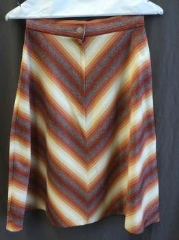 N/L, Dk Red, Orange, Lt Brown, Off White, Heather Gray, Polyester, Wool, Chevron, 1.5" Waistband, Zip Back, with 1 Button