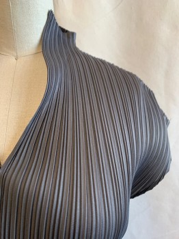 N/L, Gray, Polyester, Solid, Sleeveless, Stretch Poly with Variegated Pleats, Open Stand Up Collar