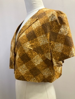 N/L, Jacket, Gold/ Multi-color, Gingham, Lapel, V Neck, S/S, DB. Cropped, With Matching Belt