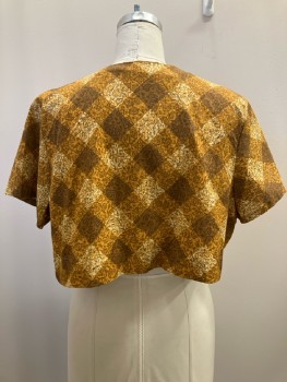 N/L, Jacket, Gold/ Multi-color, Gingham, Lapel, V Neck, S/S, DB. Cropped, With Matching Belt