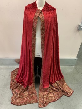 N/L, Red, Synthetic, Solid, Cape - Red Panne Velvet, Edged in Gold/Red/Orange Brocade Tapestry, Snaps to Hook to Doublet, Also Has a Hook & Bar to Wear Alone, Lined, Made To Order,