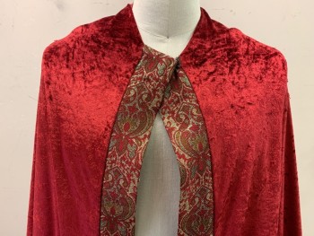 N/L, Red, Synthetic, Solid, Cape - Red Panne Velvet, Edged in Gold/Red/Orange Brocade Tapestry, Snaps to Hook to Doublet, Also Has a Hook & Bar to Wear Alone, Lined, Made To Order,
