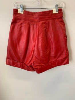 SEMI QUEEN, Red, Leather, Belted Waist With Gold Buckle, Slant Pockets, Zip Front, Cuffed