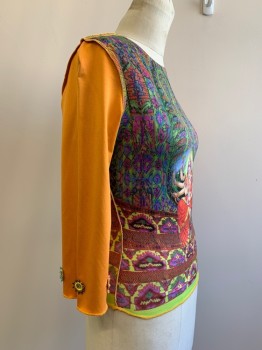 LOVE, Orange, Green, Blue, Red, Pink, Polyester, Spandex, Print, L/S, Crew Neck, Inverted Seam, Beaded Detail On Cuffs