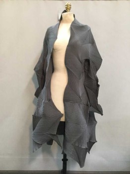 N/L, Gray, Polyester, Solid, Novelty Origami Permanent Pleating, Open Front, Long Sleeves