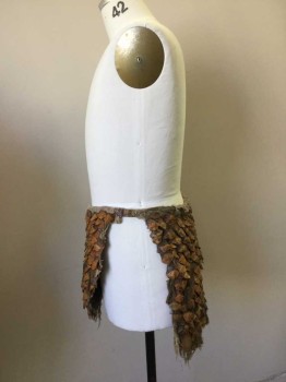 N/L, Tan Brown, Lt Brown, Novelty, Cotton, Mottled, Loin Cloth Like Skirt. Cotton Gauze with Pine Cone Pieces. Open at Sides with Velcro Closure at Waist