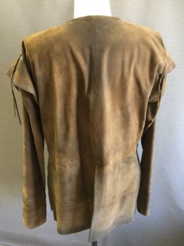 MTO, Brown, Suede, Solid, Suede Fringe, Long Sleeves, Cowboys & Indians, Native American, Aged/Distressed,