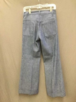 N/L, Dk Blue, Poly/Cotton, Jeans. Zip Fly, 4 Pockets, Snap Closure at  Waist. Cuffed Bell Bottoms