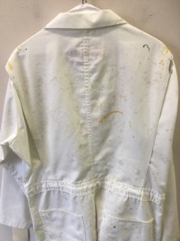 RED KAP, White, Gray, Yellow, Cotton, Polyester, Solid, Aged/Distressed,  2 Chest Pockets, Zip Front with Snaps, Paint Splatter, Painter.