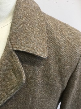 CASUAL CRAFT, Brown, Wool, Nylon, Herringbone, Tweed, Single Breasted, Collar Attached, Notched Lapel, 3 Buttons,  2 Pockets, Long Sleeves, Thigh Length