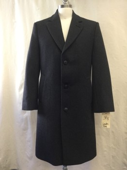 LONDON FOG, Charcoal Gray, Wool, Synthetic, Heathered, 3 Buttons,  Notched Lapel, Collar Attached, 2 Pockets,