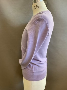 THEORY, Lavender Purple, Cotton, Solid, Crew Neck, Pique Texture, Long Sleeves,
