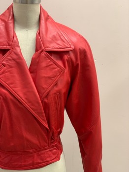WILSONS, Red, Leather, Nylon, Solid, L/S, Crossover, Peaked Lapel, Side Pockets, Shoulder Pads