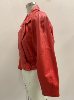 WILSONS, Red, Leather, Nylon, Solid, L/S, Crossover, Peaked Lapel, Side Pockets, Shoulder Pads