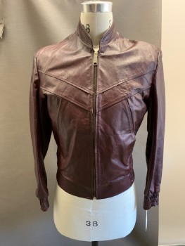 N/L, Red Burgundy, Leather, Solid, Z/F, 2 Slant Pkts, Collar Band