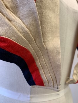 N/L, Lt Beige, Navy Blue, Red, Linen, Stripes, Matching Collar to Go with Dress, Sailor Style, Front Attaches to Dress with Hook & Eyes