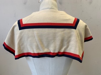 N/L, Lt Beige, Navy Blue, Red, Linen, Stripes, Matching Collar to Go with Dress, Sailor Style, Front Attaches to Dress with Hook & Eyes