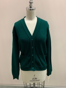 N/L, Dk Green, Wool, Solid, V-N, Button Front, 2 Pockets, *Missing Patch*