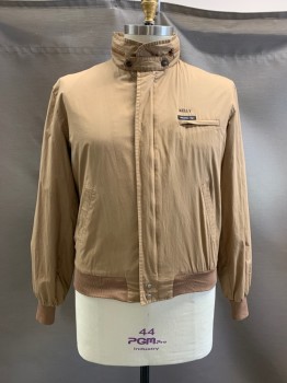 MEMBERS ONLY, Brown, Poly/Cotton, Hood Tucked Into C.A., Snap Tab At Neck, "Kelly" Embroidered On Chest, Zip Front, 2 Pockets, Rib Knit Waist & Cuffs