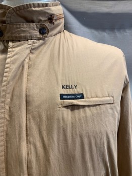 MEMBERS ONLY, Brown, Poly/Cotton, Hood Tucked Into C.A., Snap Tab At Neck, "Kelly" Embroidered On Chest, Zip Front, 2 Pockets, Rib Knit Waist & Cuffs