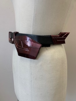 NO LABEL, Red, Dk Red, Black, Patent Leather, Synthetic, Abstract , Waist Belt, Plastic Attachments, Velcro Patches, Made To Order,