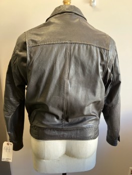 ZEELANDER, Dk Brown Leather, Zip Front, C.A., Bomber, 2 flap Pkts & 2 Welt Pocket,