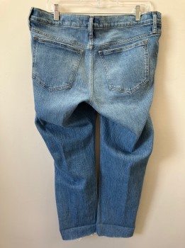 MADEWELL, Blue, Cotton, Elastane, Faded, 2 Pkts In Back, Spandex Gussets At Waist, "Perfect Vintage Jeans" Freyed Hem