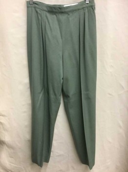 COSTUME CO-OP, Sage Green, Wool, Solid, Twill, High Waist, Double Pleats, Tapered Leg, Side Zipper, No Pockets, Unlined, Made To Order